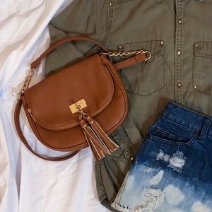 Tan Tasseled Cross Body Bag